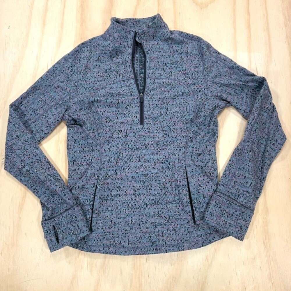 Lululemon Jacket Womens 6 Gray Flecked 1/2 Zip Pullover Thumbholes Running